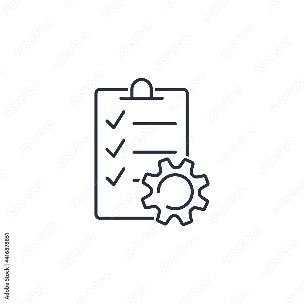 Poster document and gear. test sheet. vector linear icon isolated on white background.