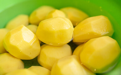 Peeled washed potatoes in a ish.