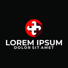 Fototapeta premium Medical cross logo template with modern geometric rounded apps icon illustration in flat design monogram symbol