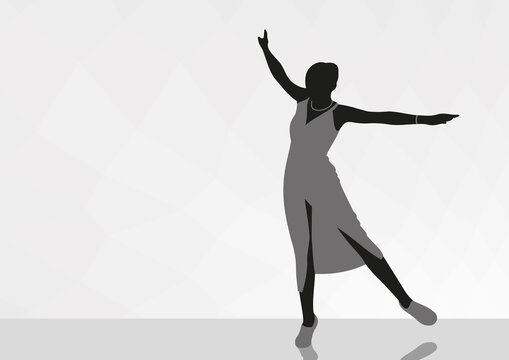 female silhouette dancing girl moves to the rhythm