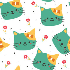 Seamless pattern with cute cartoon cat for fabric print, textile, gift wrapping paper. colorful vector for kids, flat style