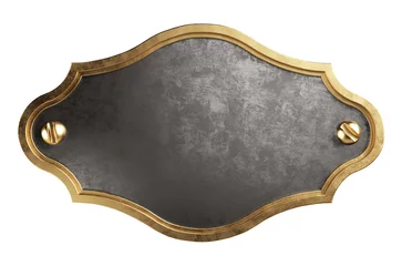 Rolgordijnen Empty metal plate with brass border. Steampunk style. Clipping path included. 3d illustration © simone_n