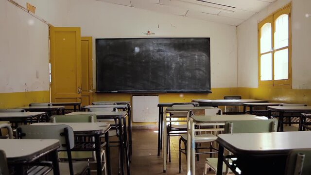 Empty Classroom in a Public School of the Argentine Altiplano during the Coronavirus Lockdown. 4K Resolution.