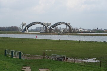 Fototapeta na wymiar Weir in the river Rhine near Amerongen in the Netherlands