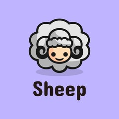 Vector Logo Illustration Sheep Simple Mascot Style.