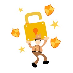 cowboy america and security protection padlock cartoon doodle flat design style vector illustration