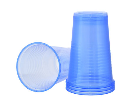 Blue Plastic Disposable Cups In Stack Isolated On White