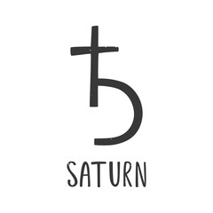 Ancient astrological symbol of Saturn. Minimalistic caption icon isolated on a white background. Vector hand drawn illustration