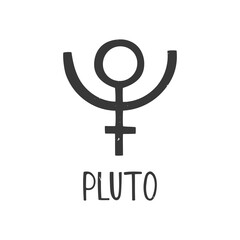 Ancient astrological symbol of Pluto. Minimalistic caption icon isolated on a white background. Vector hand drawn illustration