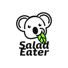 Koala Logo Design Animal Vector Art. Vegan Meal Menu Vegetarian Healthy Food Salad Eater Inspiration	