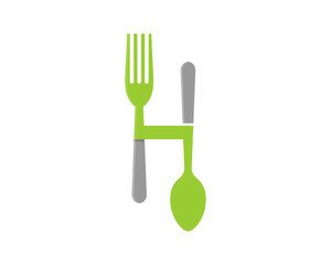H Letter with fork and spoon logo