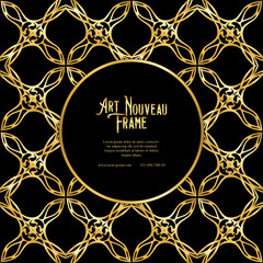 Label, decorative frame, border. Tamplate good for product label with place for text Colored vector illustration in art nouveau style, vintage, old, retro style. In gold and black
