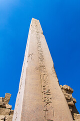 KARNAK TEMPLE - Massive columns inside beautiful Egyptian landmark with hieroglyphics, and ancient...