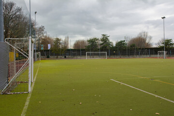 An empty football pitch in a sports centre in a tourist resort in the winter in north Italy
