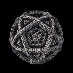 An isolated 3D fractal ball of recursive structures with a dark background.