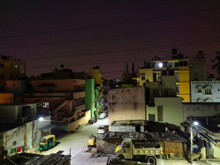 Night view of Indian metro city . Glowing and bright street light.