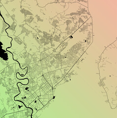 Davao, Davao Del Sur, Philippines (PHL) - Urban vector city map with parks, rail and roads, highways, minimalist town plan design poster, city center, downtown, transit network, gradient blueprint