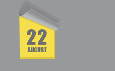 august 22. 22-th day of the month, calendar date. Gray numbers in a yellow window, on a solid isolated background. Summer month, day of the year concept