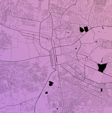 Lusaka, Zambia (ZMB) - Urban vector city map with parks, rail and roads, highways, minimalist town plan design poster, city center, downtown, transit network, gradient blueprint