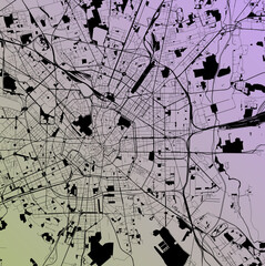 Milan, Lombardia, Italy (ITA) - Urban vector city map with parks, rail and roads, highways, minimalist town plan design poster, city center, downtown, transit network, gradient blueprint