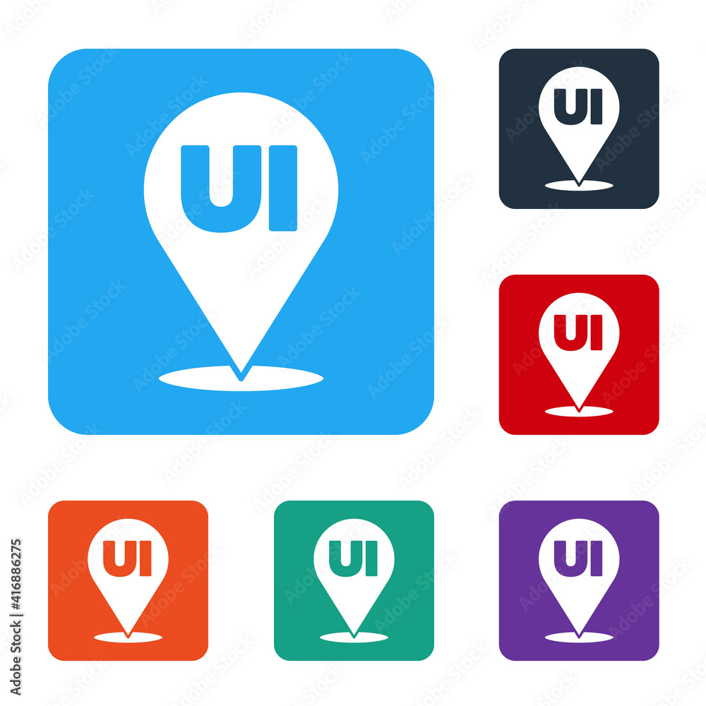 Poster white ui or ux design icon isolated on white background. set icons in color square buttons. vector.