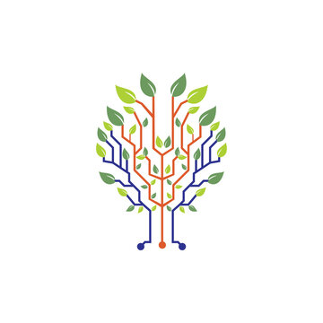 Tech tree vector logo design template. Connecting network tree icon logo.