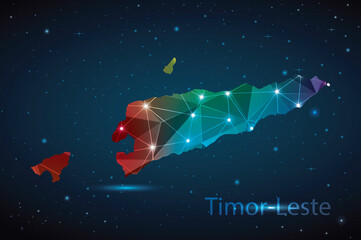Abstract Polygon Map of East Timor. Vector Illustration Low Poly Color Rainbow on Dark Background.