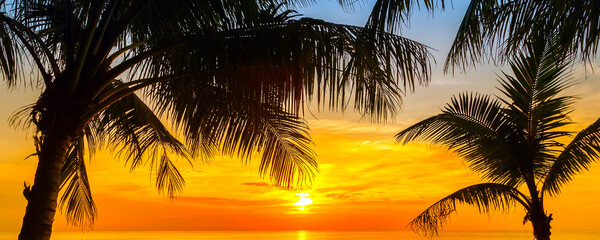 Sunset landscape Palm Beach Tropical Holiday Banner.