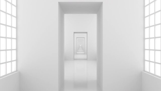 Futuristic empty white corridor with bright light. Seamless looping animation	
