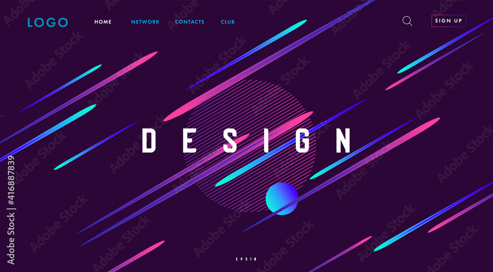 Aufkleber website home page banner with bright abstract composition of lights rays with circles like space art