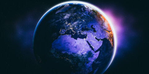 Planet earth globe view from space showing realistic earth surface and world map as in outer space point of view . Elements of this image furnished by NASA planet earth from space photos. © InfiniteFlow