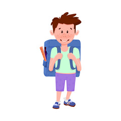 Cute boy with backpack smiling - cartoon style