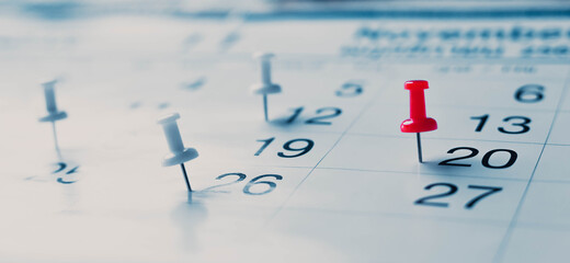 Calendar page pinned in a calender on datebusiness meeting schedule, travel planning or project...