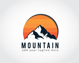 mountain rock peak sun view logo symbol design illustration inspiration