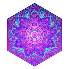 Sacred Geometry and Boo symbol set. Ayurveda sign of harmony and balance. Tattoo design, yoga logo. poster, t-shirt textile. Colorful rainbow gradient