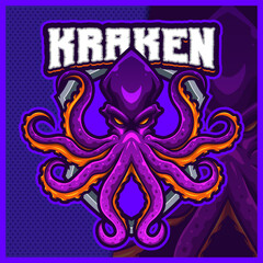Kraken Monster mascot esport logo design illustrations vector template, Cthulhu logo for team game streamer youtuber banner twitch discord