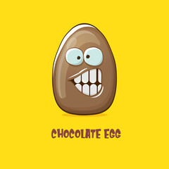 Cartoon chocolate easter egg cartoon characters isolated on yellow background. My name is egg vector concept illustration. funky sweet chocolate easter egg character with eyes and mouth