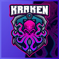 Kraken pirates mascot esport logo design illustrations vector template, Cthulhu logo for team game streamer youtuber banner twitch discord