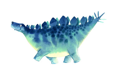 watercolor illustration of a dinosaur. Children's style. Isolated on a white background. © elena