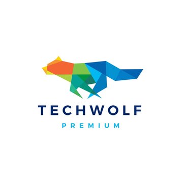 tech wolf colorful polygonal logo vector icon illustration