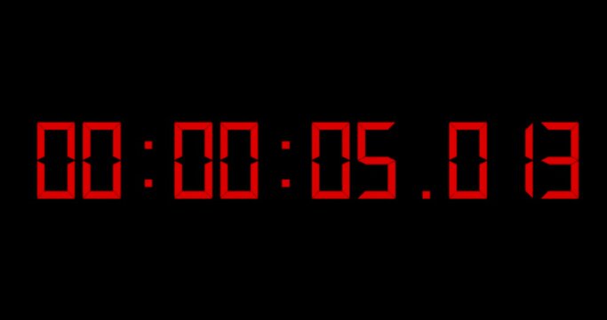 One minute of a red LCD style digital time counter, counting up from zero to 1 minute