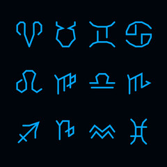Zodiac signs set. Blue color.