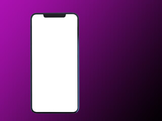 White smartphone display screen for your text on gradient purple and black background..