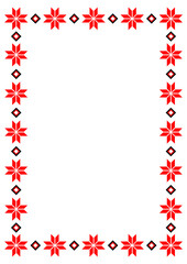 Bulgarian balkan national folklore embroidery style red, white and black ornamental border vector frame