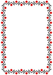 Bulgarian balkan national folklore embroidery style red, white and black ornamental border vector frame