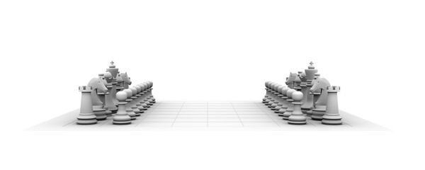 Tablero de ajedrez en 3D. Maqueta. Render. Piezas de ajedrez. Blanco y negro