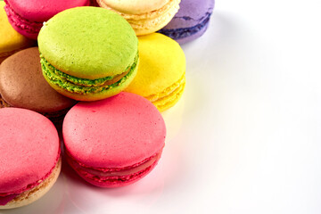 Sweet Macaron of different colors on an white background