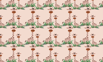 Giraff Vector Seamless Repeating Pattern. Greate as a textile print, fabric, background, wallpaper, packaging or giftwraping, scrapbook. Surface Pattern Design.