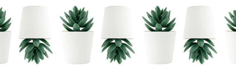 Artificial plant in white pot isolated on white background.