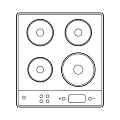 An outline drawing of an electric hob turned